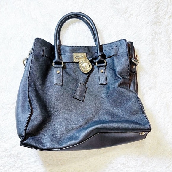 Michael Kors Hamilton Tote Bag Black Leather Gold - Picture 12 of 12